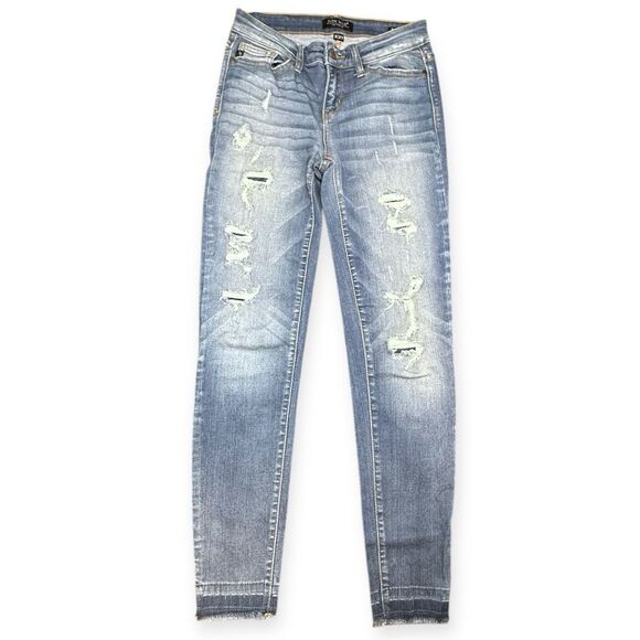 JUDY BLUE LOS ANGELES Women’s Medium Wash Distressed Skinny Fit Jeans Style #JB8 - Picture 2 of 7